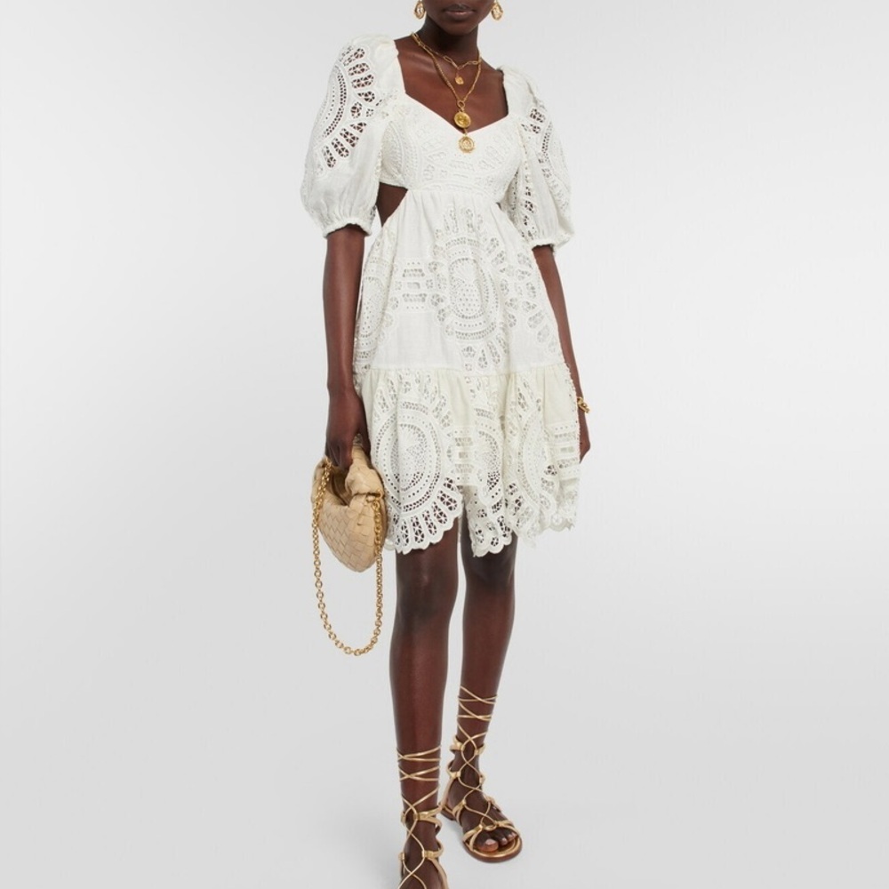 Zimmermann Vacay Lace & Eyelet Asymmetrical Open Back Mini Dress Size AU 1 US 6 - Picture 6 of 8